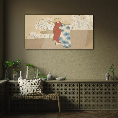 Tableau verre imprimé Une rencontre parmi les arbres en fleurs