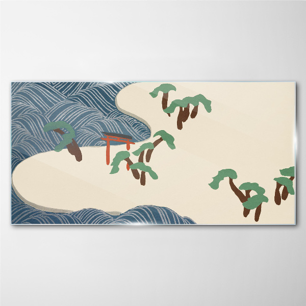 Tableau photo sur verre Vagues calmes avec portail torii