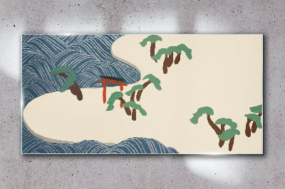 Tableau photo sur verre Vagues calmes avec portail torii