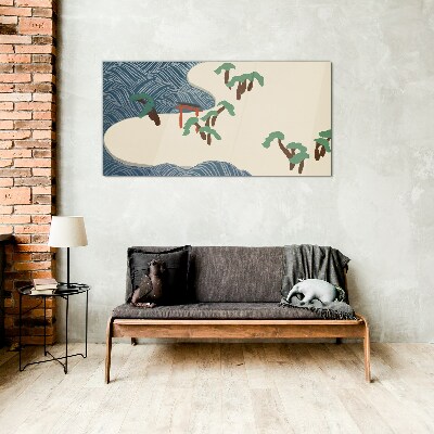 Tableau photo sur verre Vagues calmes avec portail torii