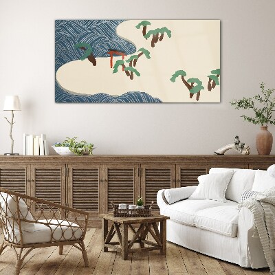 Tableau photo sur verre Vagues calmes avec portail torii