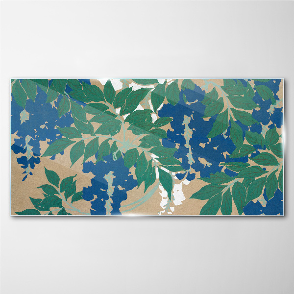 Tableau imprimé sur verre Feuilles vertes et bleues en abstraction