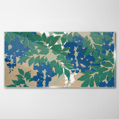 Tableau imprimé sur verre Feuilles vertes et bleues en abstraction