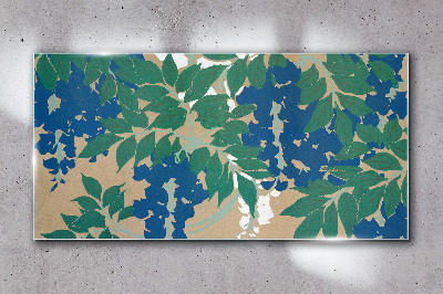 Tableau imprimé sur verre Feuilles vertes et bleues en abstraction