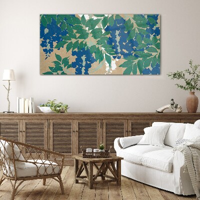 Tableau imprimé sur verre Feuilles vertes et bleues en abstraction