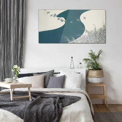 Tableau imprimé sur verre Une rivière calme avec des oiseaux qui s'envolent