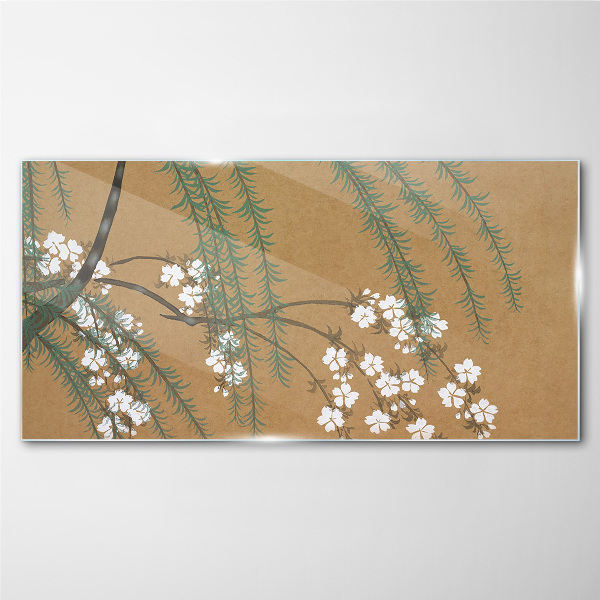 Tableau verre imprimé Branches florales sur fond marron