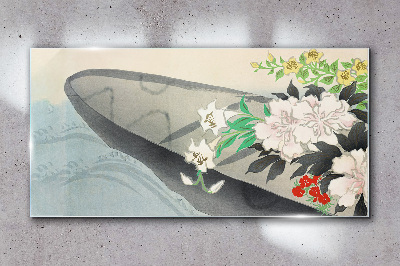 Tableau en verre Bateau fleuri sur eau calme