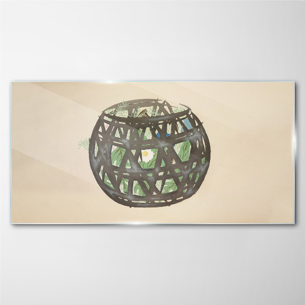 Tableau photo sur verre Panier en osier avec verdure