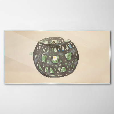 Tableau photo sur verre Panier en osier avec verdure