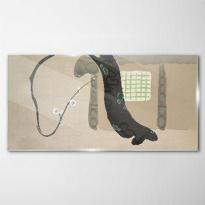 Tableau en verre Branche verte dans un style minimaliste