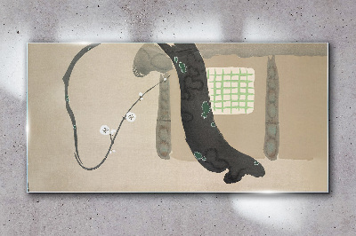 Tableau en verre Branche verte dans un style minimaliste