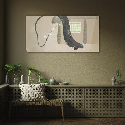 Tableau en verre Branche verte dans un style minimaliste
