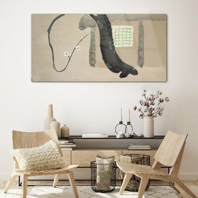 Tableau en verre Branche verte dans un style minimaliste