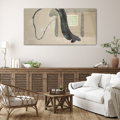 Tableau en verre Branche verte dans un style minimaliste