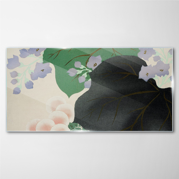 Tableau verre imprimé Feuille verte avec des fleurs