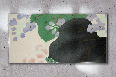 Tableau verre imprimé Feuille verte avec des fleurs