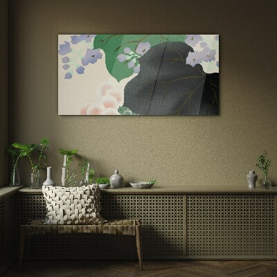 Tableau verre imprimé Feuille verte avec des fleurs