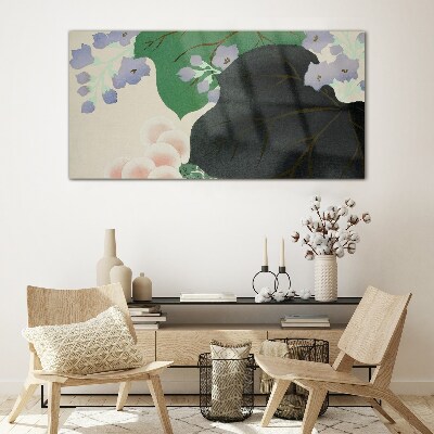 Tableau verre imprimé Feuille verte avec des fleurs