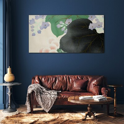 Tableau verre imprimé Feuille verte avec des fleurs