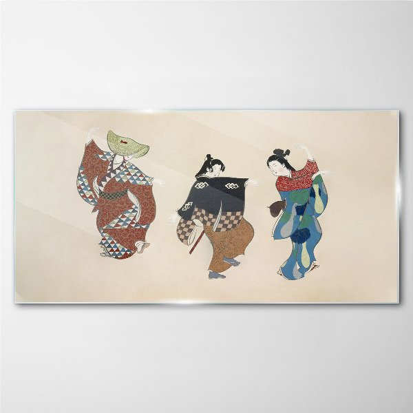 Tableau sur verre Danseurs japonais en costumes traditionnels