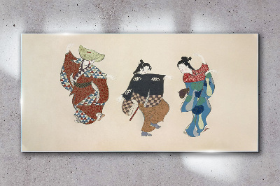 Tableau sur verre Danseurs japonais en costumes traditionnels