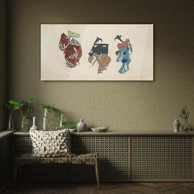Tableau sur verre Danseurs japonais en costumes traditionnels
