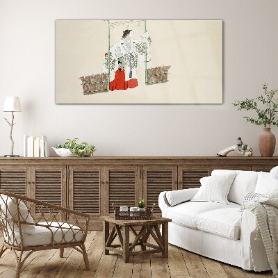 Tableau verre imprimé Scène traditionnelle japonaise avec une femme