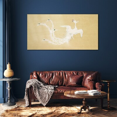Tableau imprimé sur verre Phénix blanc sur fond doré