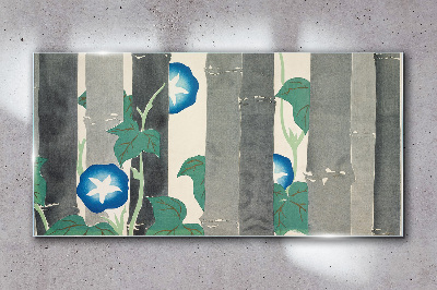 Tableau verre imprimé Matinée dans la forêt aux fleurs bleues