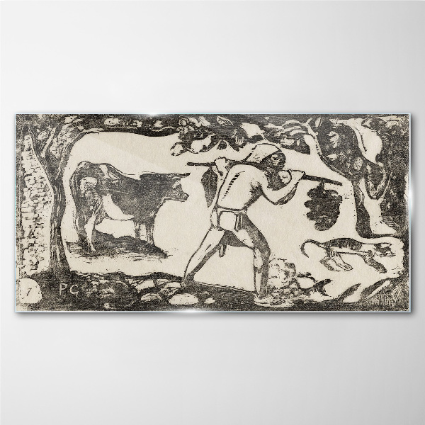 Tableau verre imprimé Scène pastorale avec du bétail