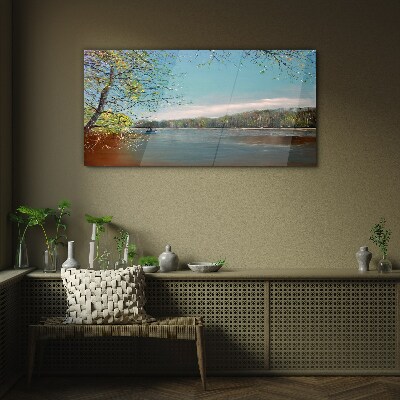 Tableau verre imprimé Un paysage paisible au bord de la rivière