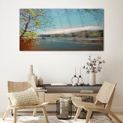 Tableau verre imprimé Un paysage paisible au bord de la rivière