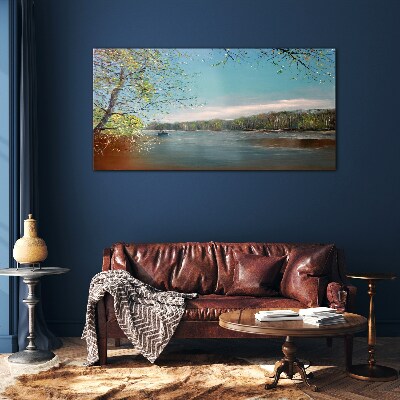 Tableau verre imprimé Un paysage paisible au bord de la rivière