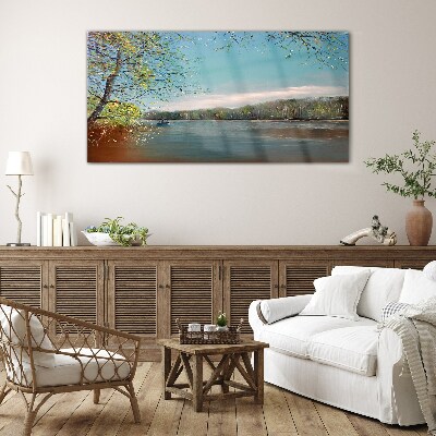 Tableau verre imprimé Un paysage paisible au bord de la rivière