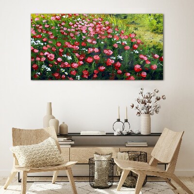 Tableau photo sur verre Une prairie pleine de coquelicots