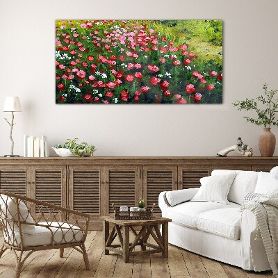 Tableau photo sur verre Une prairie pleine de coquelicots