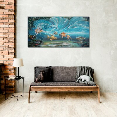 Tableau verre imprimé Danse sous-marine des dauphins et des poissons