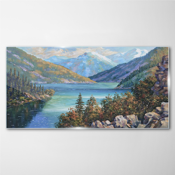 Tableau en verre Paysage de montagne au bord du lac