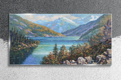 Tableau en verre Paysage de montagne au bord du lac