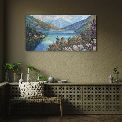 Tableau en verre Paysage de montagne au bord du lac