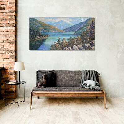 Tableau en verre Paysage de montagne au bord du lac