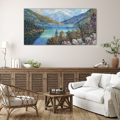Tableau en verre Paysage de montagne au bord du lac