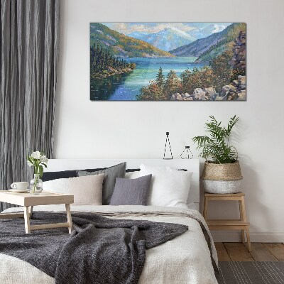 Tableau en verre Paysage de montagne au bord du lac