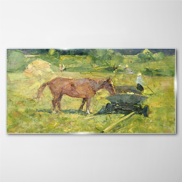 Tableau verre imprimé Scène de campagne avec un cheval