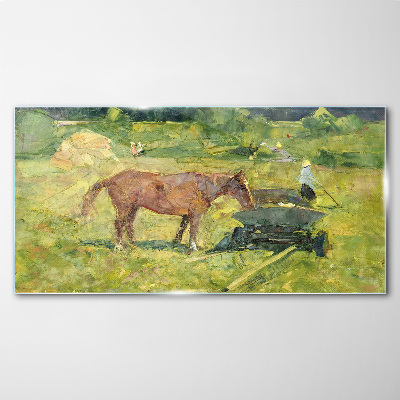Tableau verre imprimé Scène de campagne avec un cheval