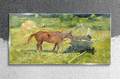 Tableau verre imprimé Scène de campagne avec un cheval