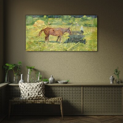 Tableau verre imprimé Scène de campagne avec un cheval