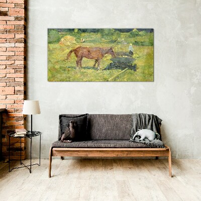 Tableau verre imprimé Scène de campagne avec un cheval