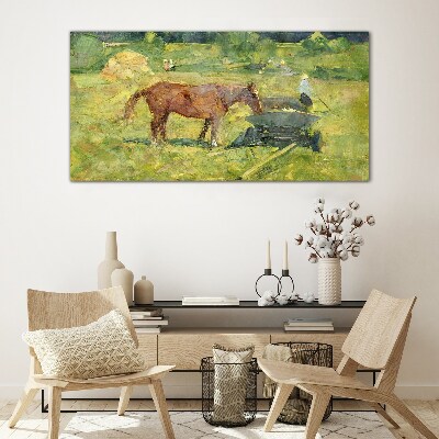 Tableau verre imprimé Scène de campagne avec un cheval